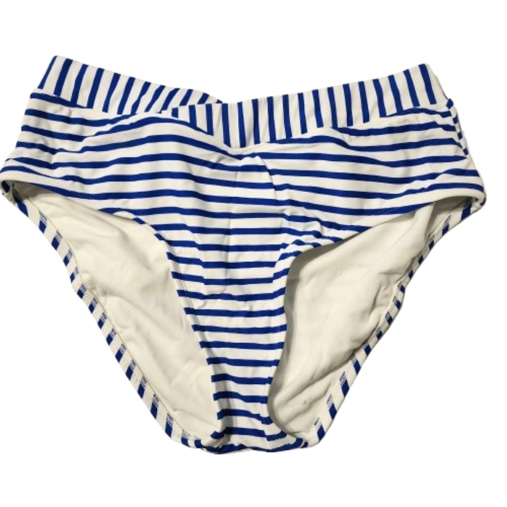 Womens L Kona Sol Nautical Blue & White Striped Bikini Bottom